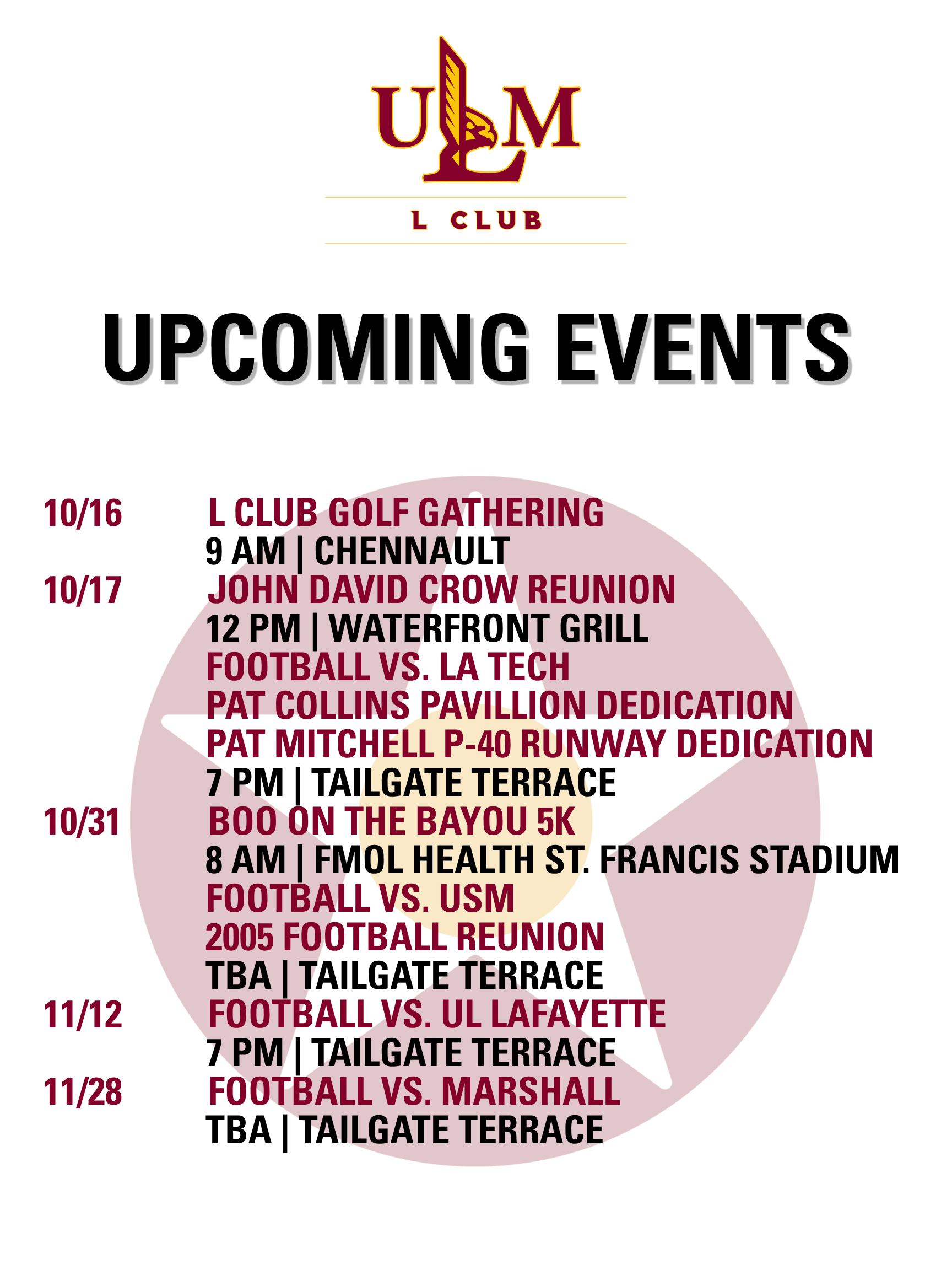 L Club upcoming events