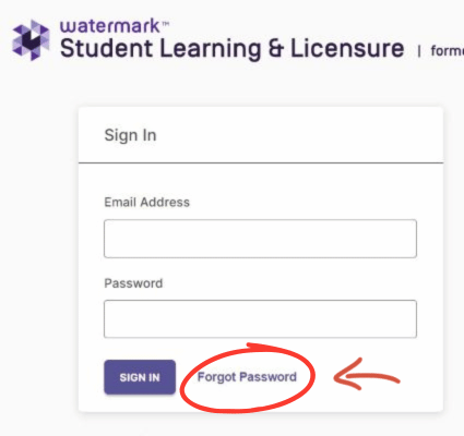 login screen for the Watermark Student Learning & Licensure platform.
