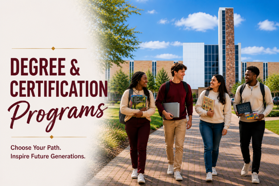 a group of diverse students walking confidently across a modern university campus while holding books and folders, illustrating a focus on higher education and professional developmen