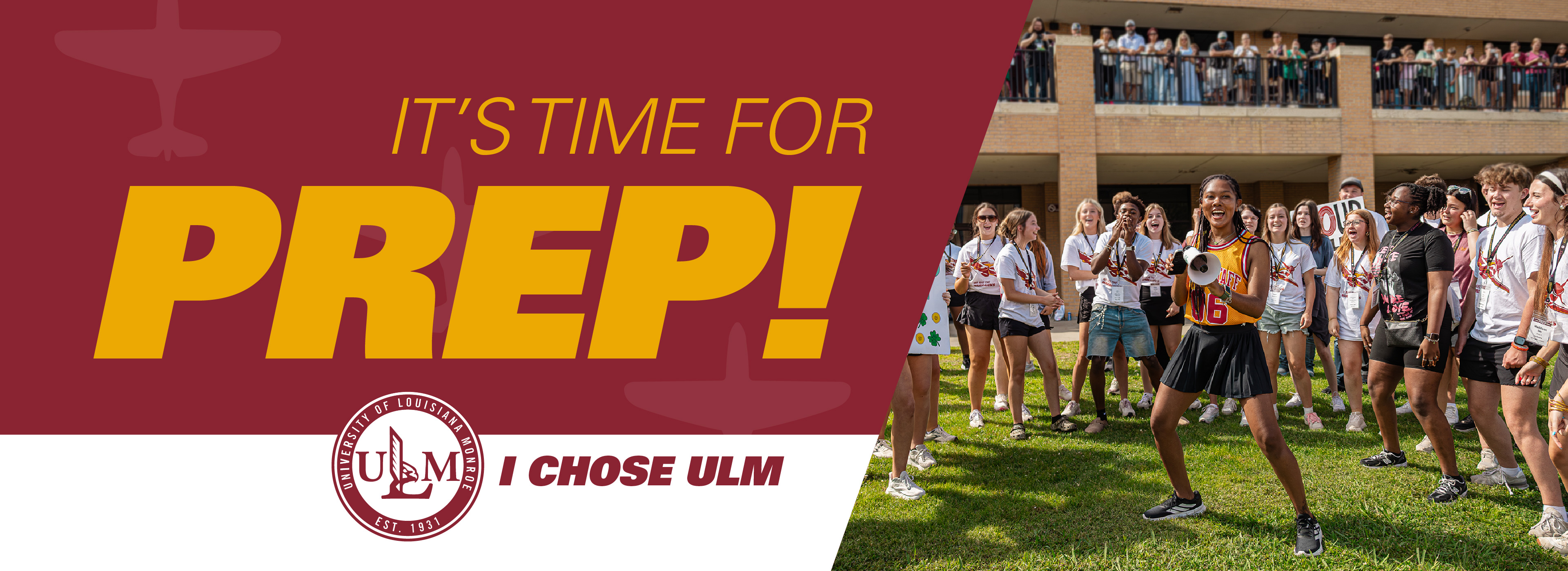 #slide4 Students and leaderss at PREP orientation cheering and showing excitement, fun, and school spirit.